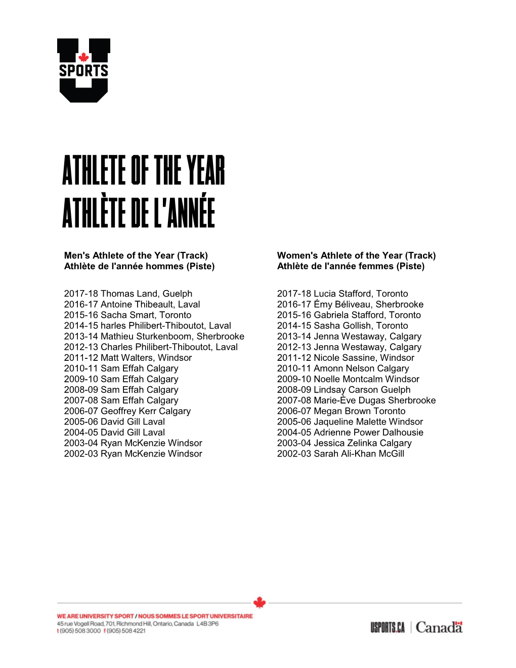 Athlete of the Year Athlète DE L'année