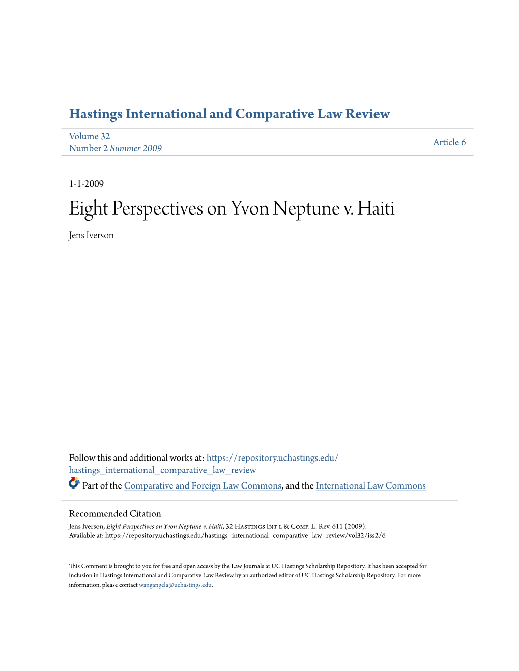 Eight Perspectives on Yvon Neptune V. Haiti Jens Iverson