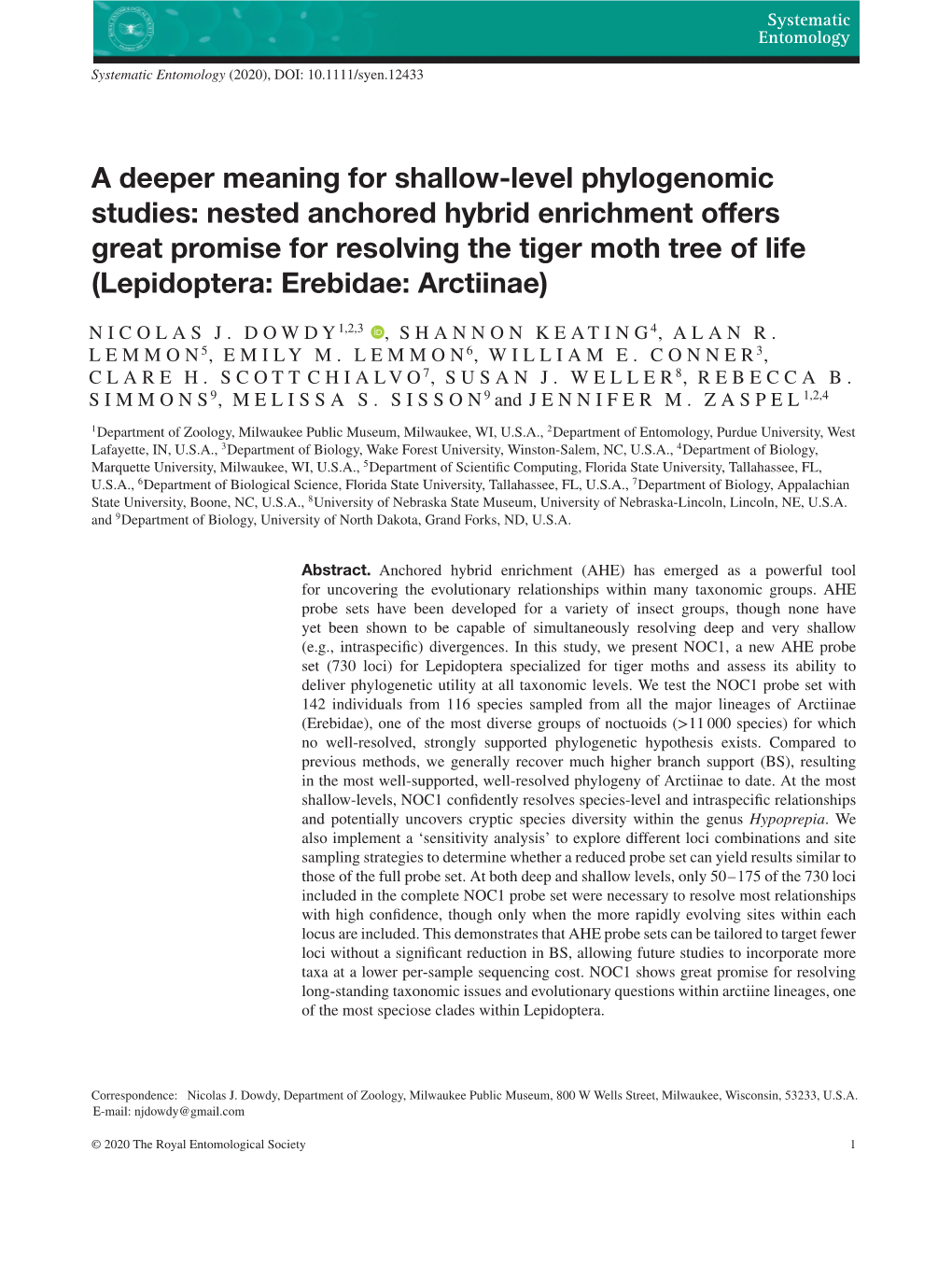 Nested Anchored Hybrid Enrichment Offers Great Promise for Resolving the Tiger Moth Tree of Life (Lepidoptera: Erebidae: Arctiinae)