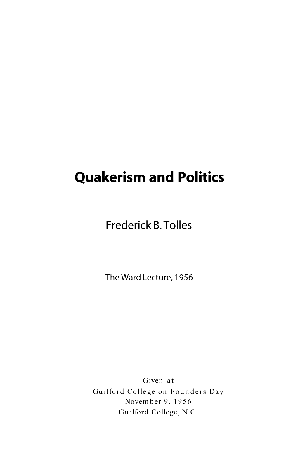 Quakerism and Politics