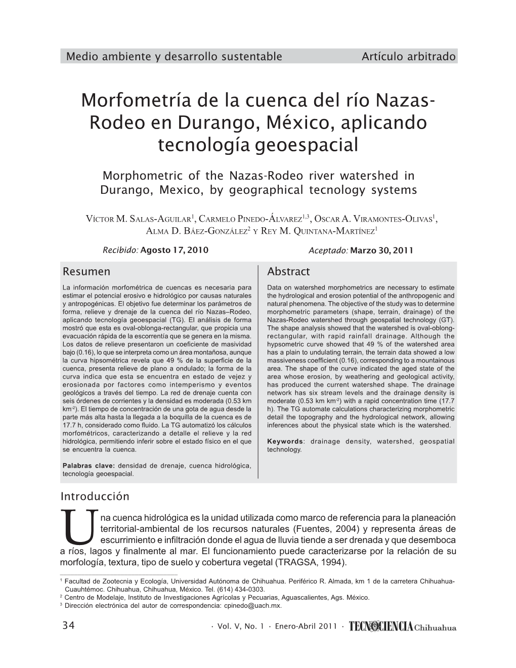 Morfometría De La Cuenca Del Río Nazas-Rodeo En Durango, México, Aplicando Tecnología Geoespacial