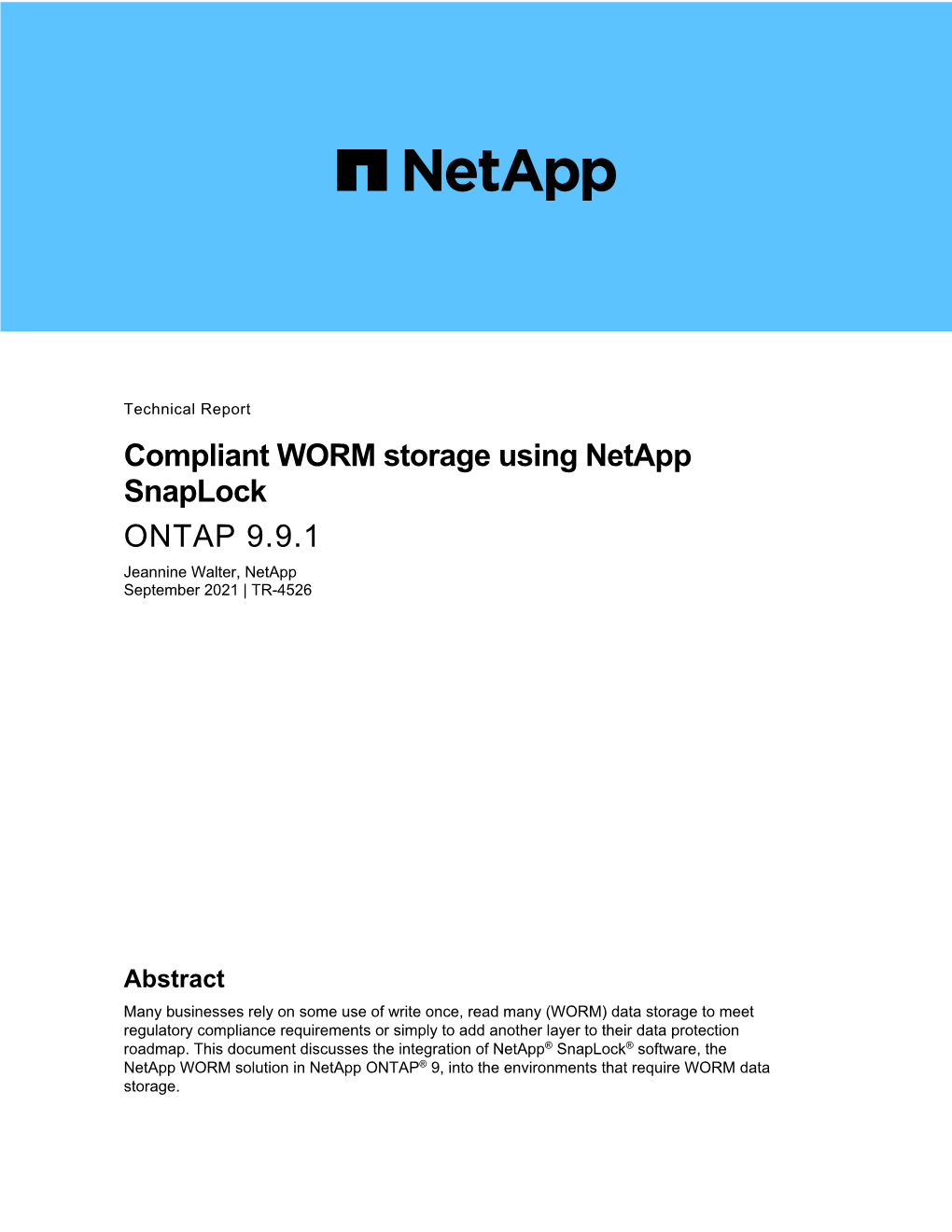 TR-4526: Compliant WORM Storage Using Netapp Snaplock