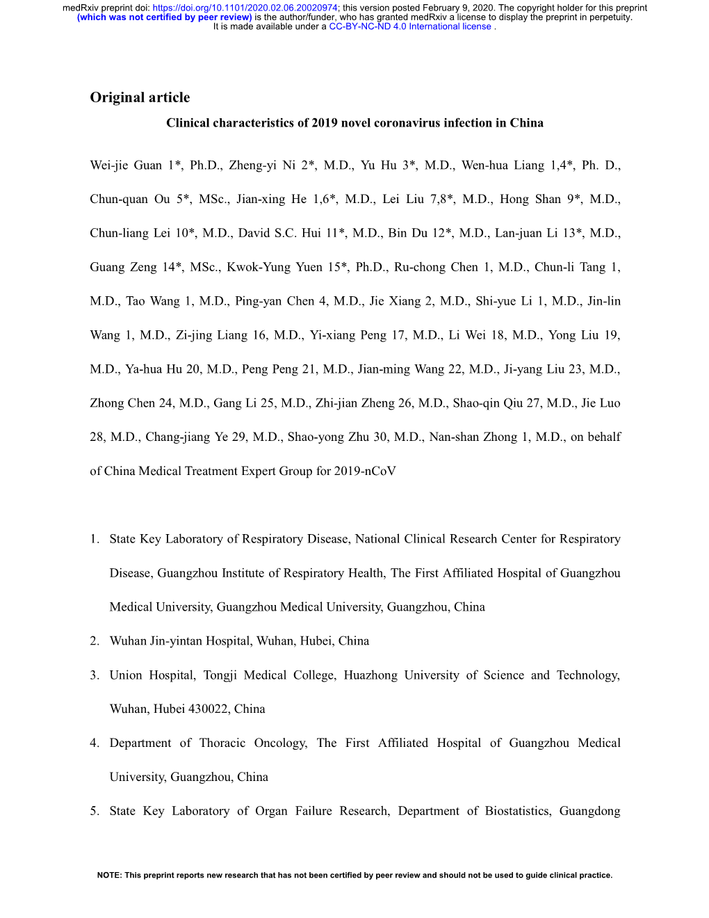 Clinical Characteristics of 2019 Novel Coronavirus Infection in China