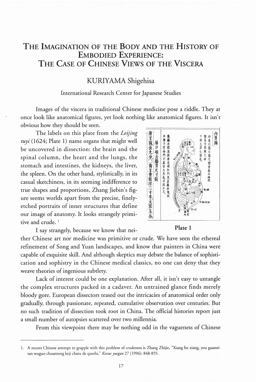 The Imagination of the Body and the History of Embodied Experience: the Case of Chinese Views of the Viscera