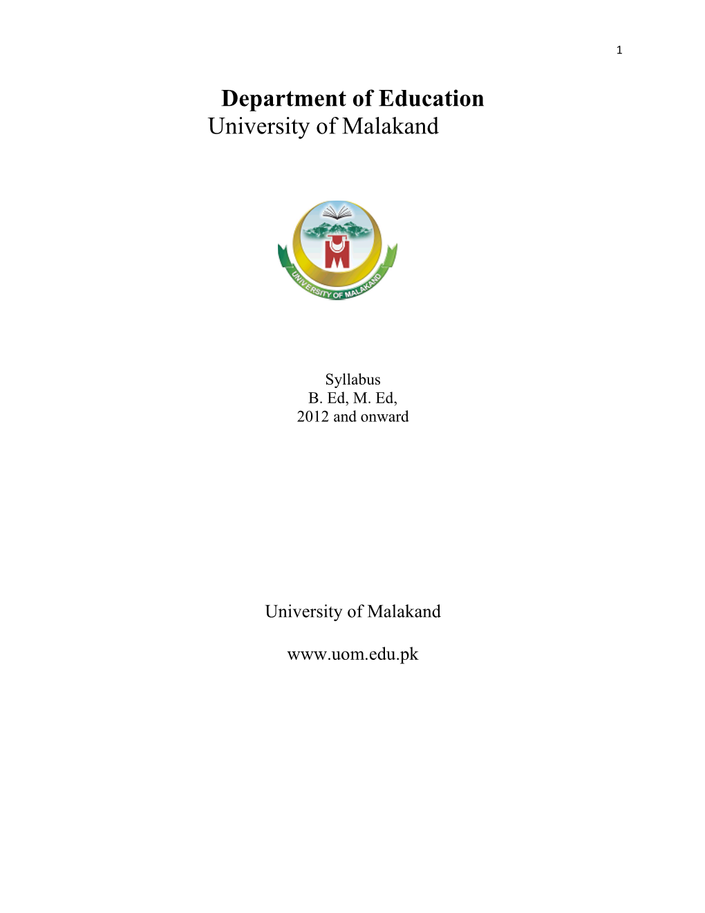 Department of Education University of Malakand
