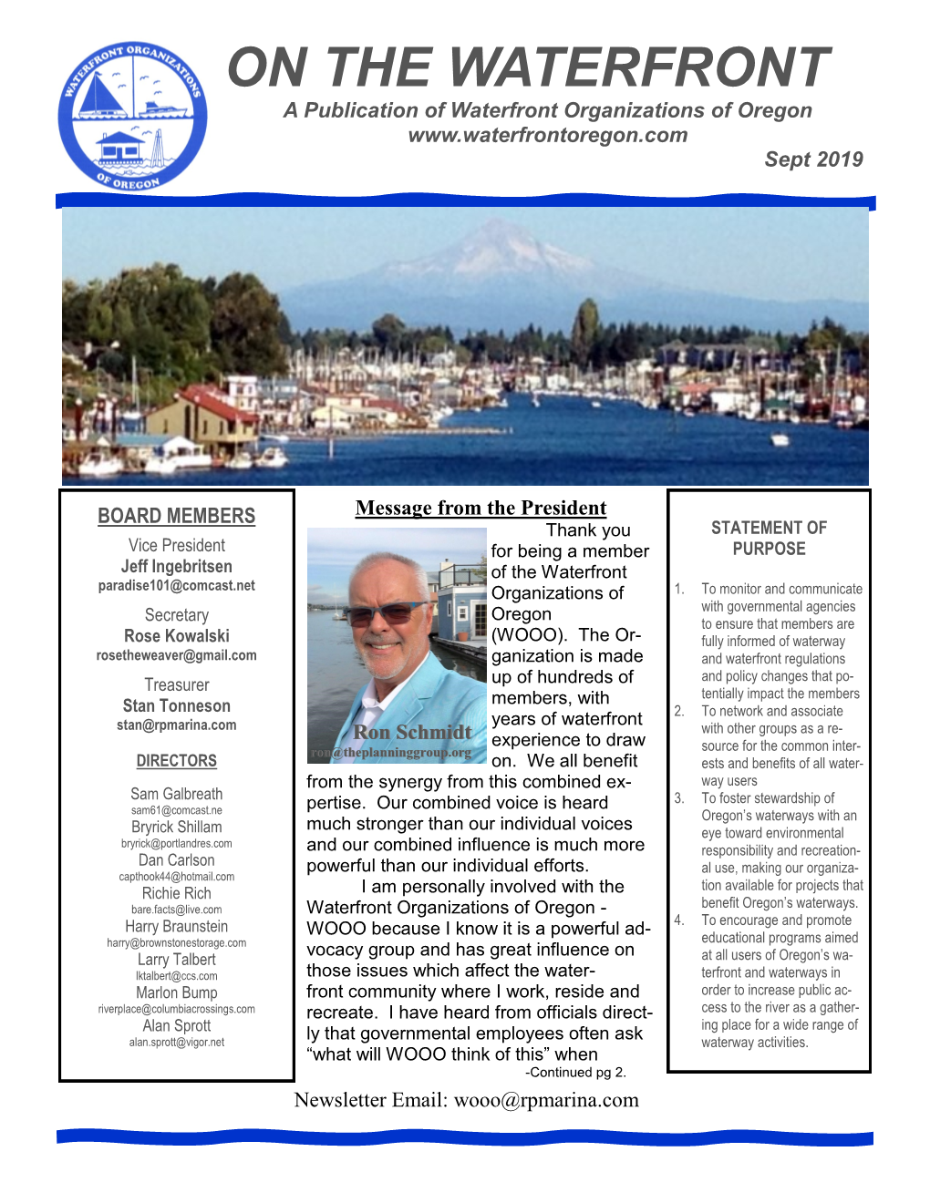 ON the WATERFRONT a Publication of Waterfront Organizations of Oregon Sept 2019