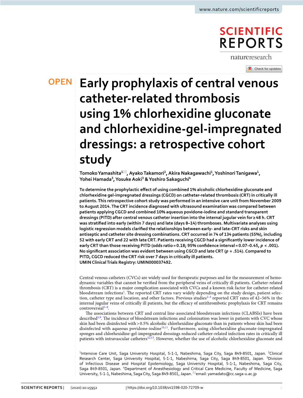 Early Prophylaxis of Central Venous Catheter-Related Thrombosis Using 1