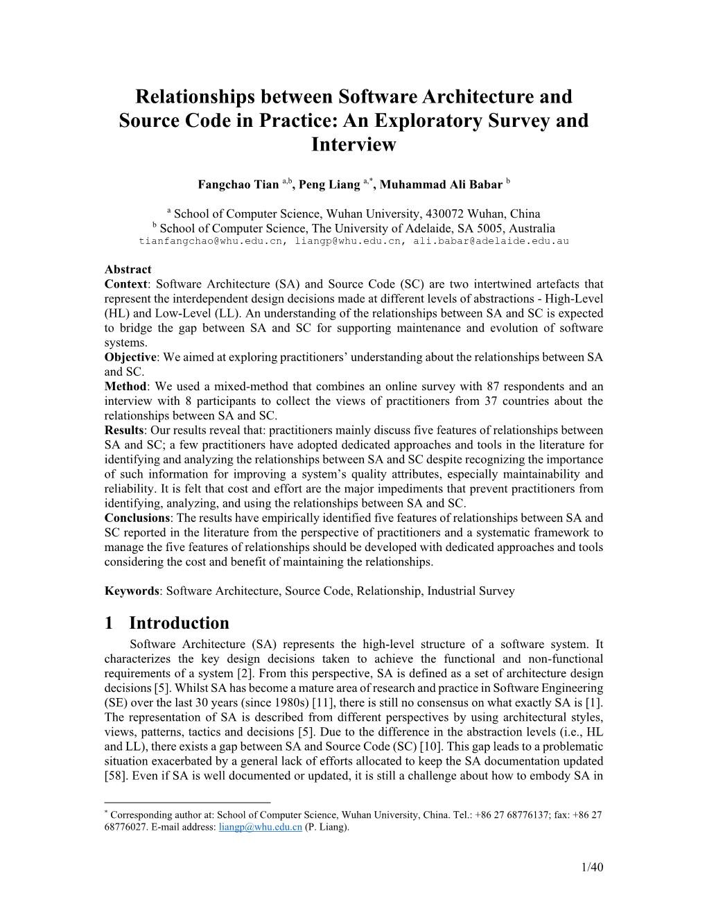 Relationships Between Software Architecture and Source Code in Practice: an Exploratory Survey and Interview