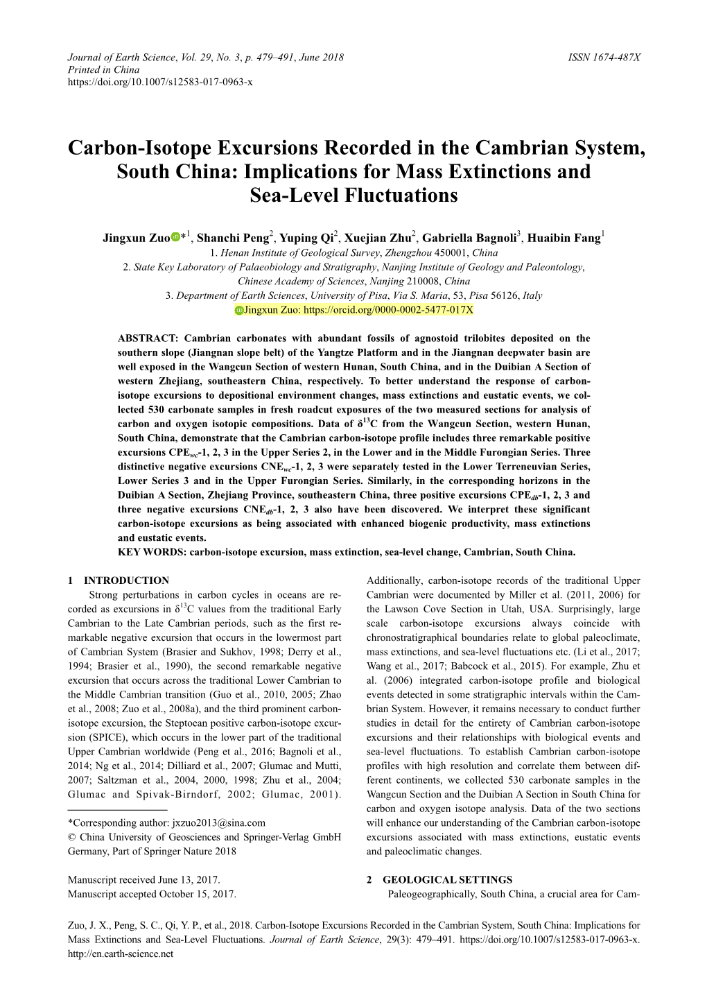 Carbon-Isotope Excursions Recorded in the Cambrian System, South China: Implications for Mass Extinctions and Sea-Level Fluctuations