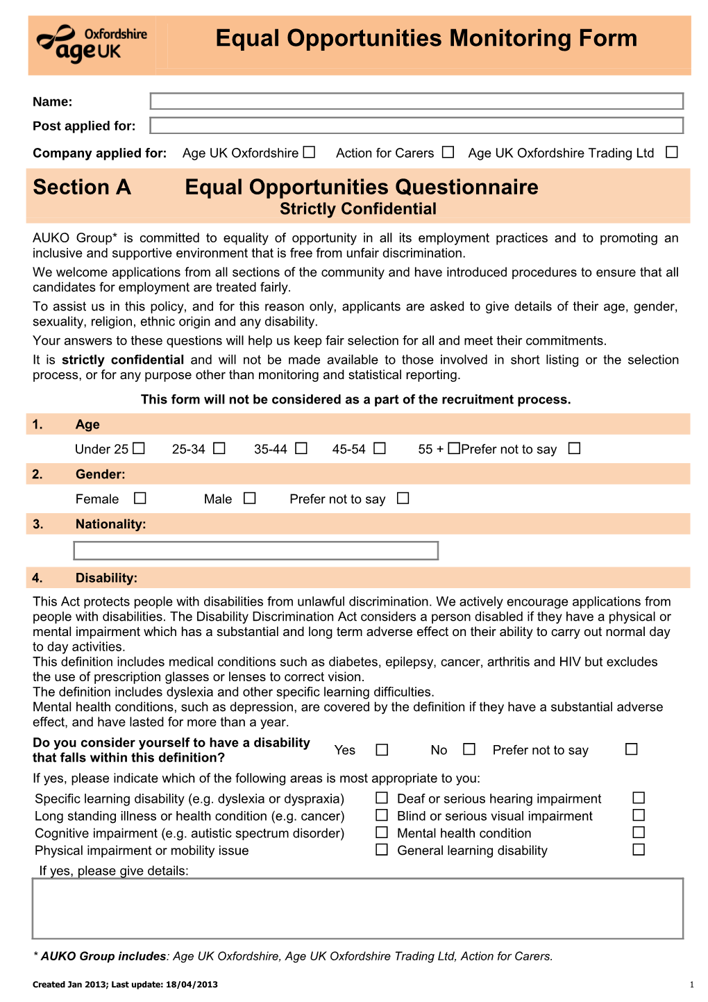 Job Application Form Template s18