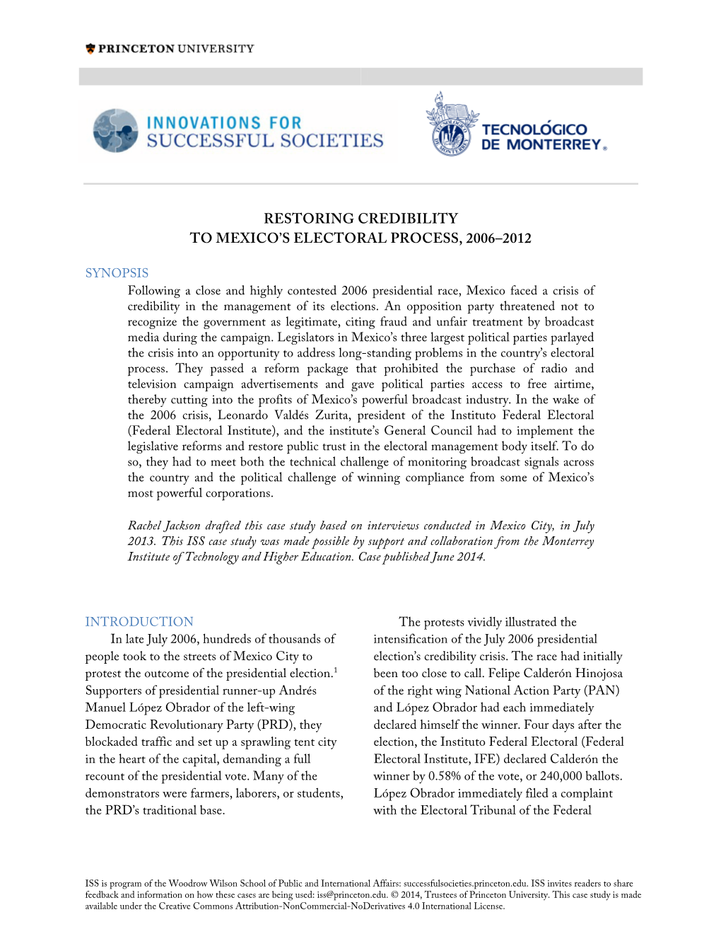 Restoring Credibility to Mexico's Electoral Process, 2006–2012