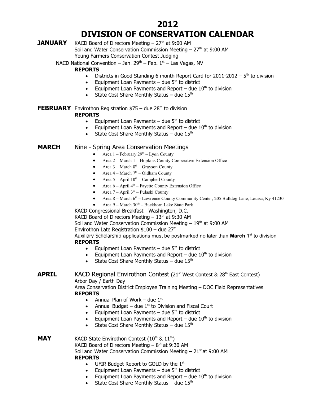 Conservation District Calendar