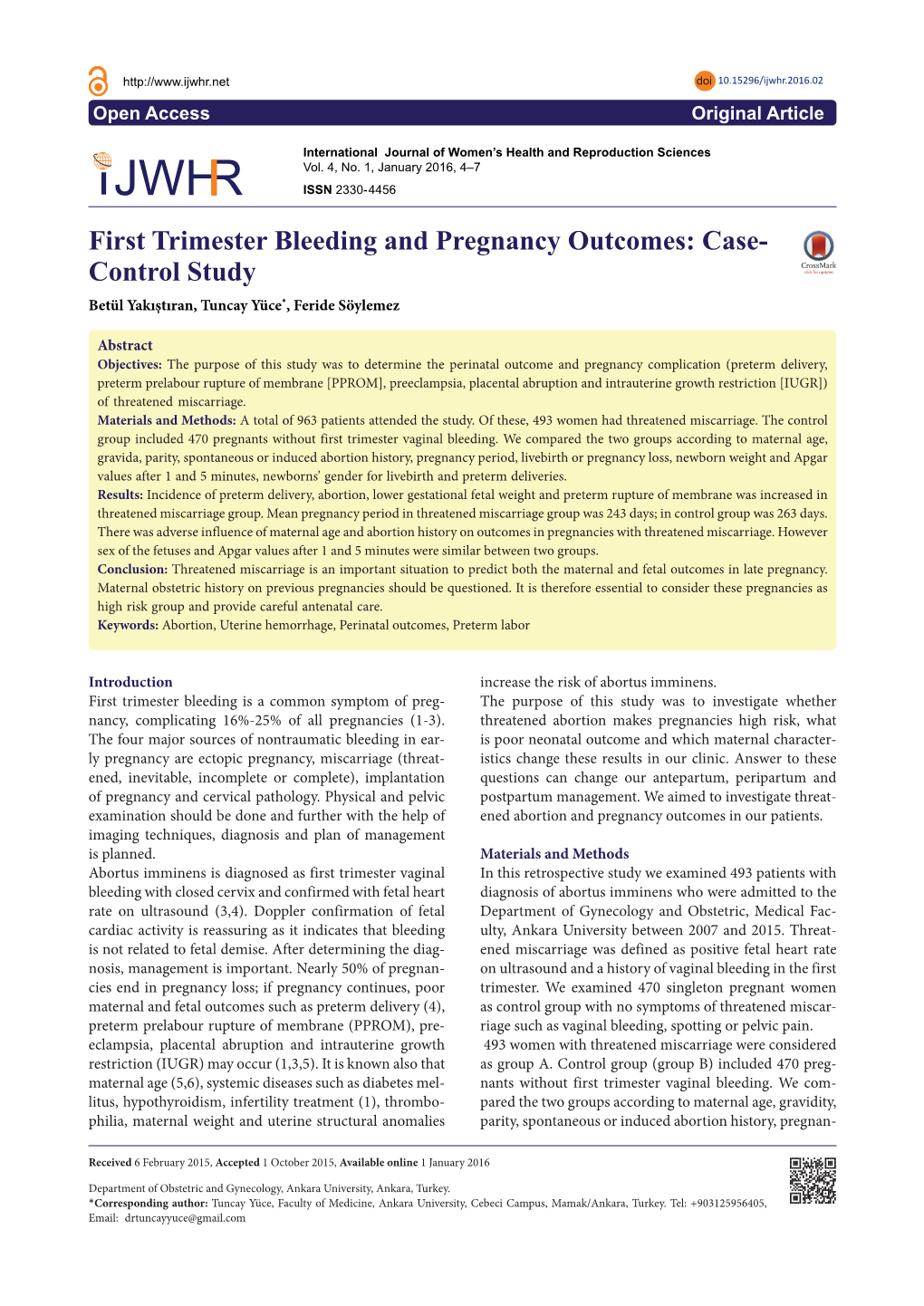 First Trimester Bleeding and Pregnancy Outcomes