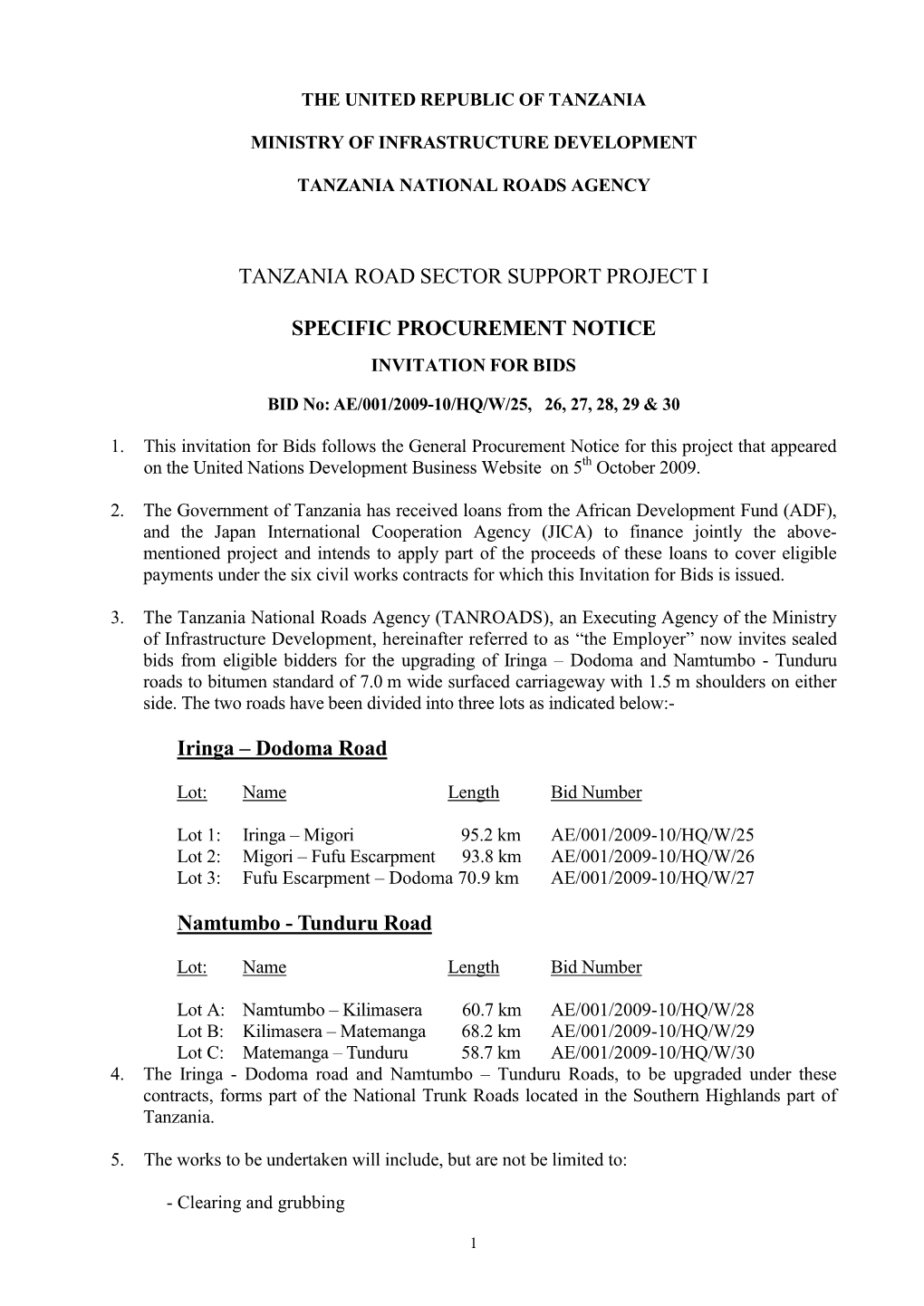 Tanzania Road Sector Support Project I