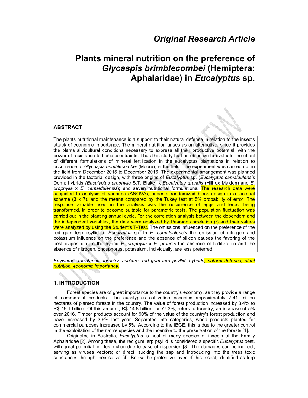 Original Research Article Plants Mineral Nutrition on the Preference