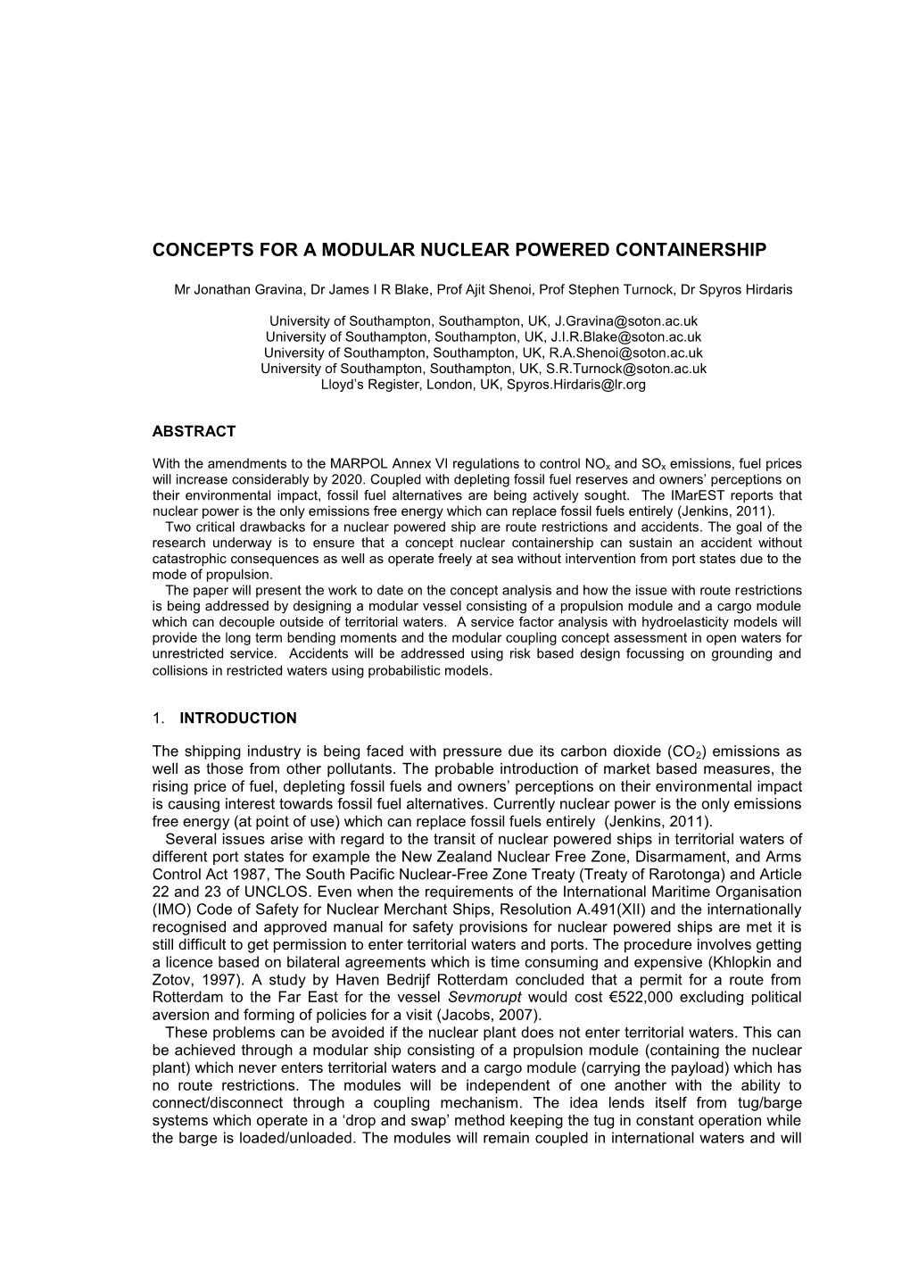 Concepts for a Modular Nuclear Powered Containership