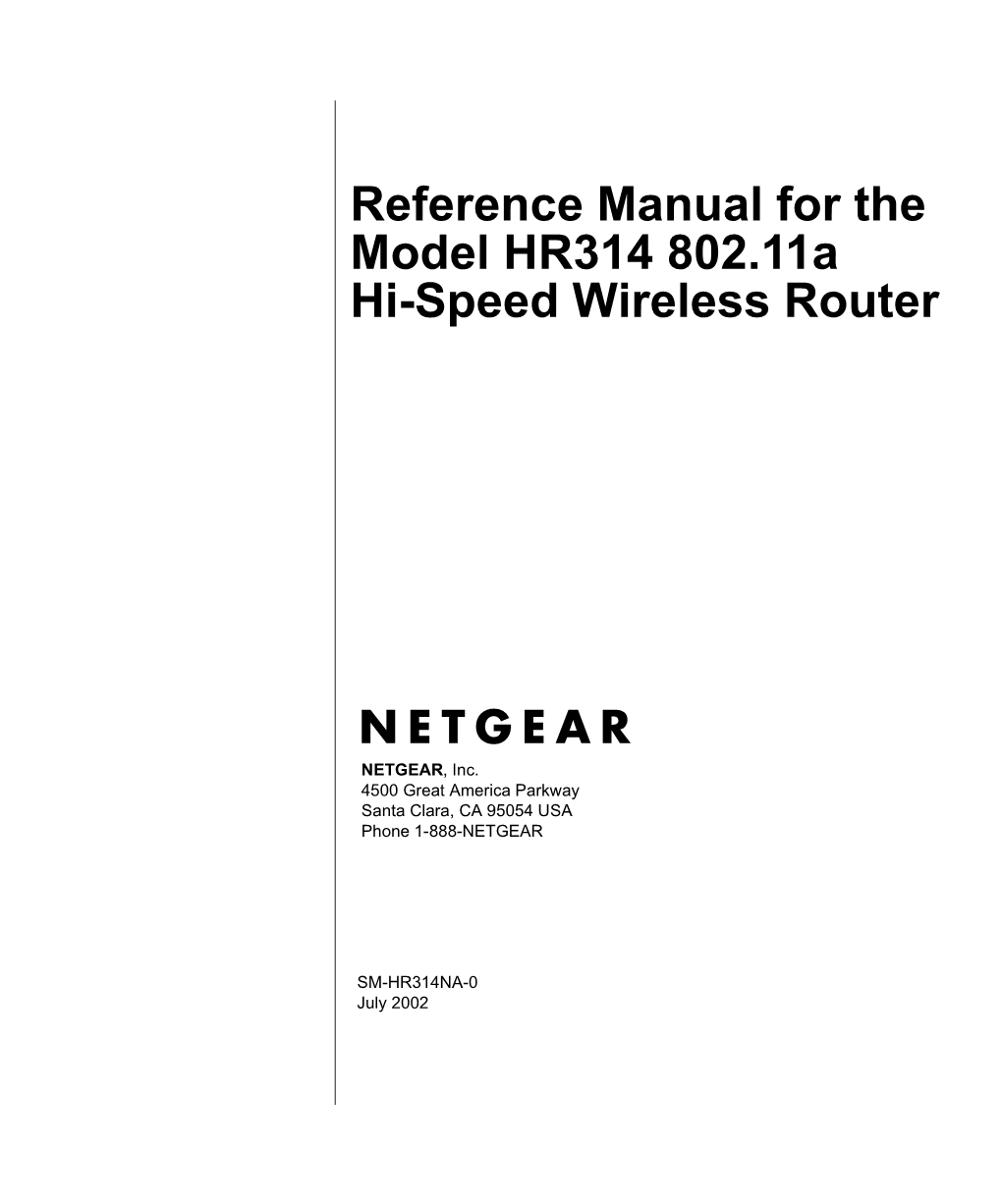 Reference Manual for the Model HR314 802.11A Hi-Speed Wireless Router