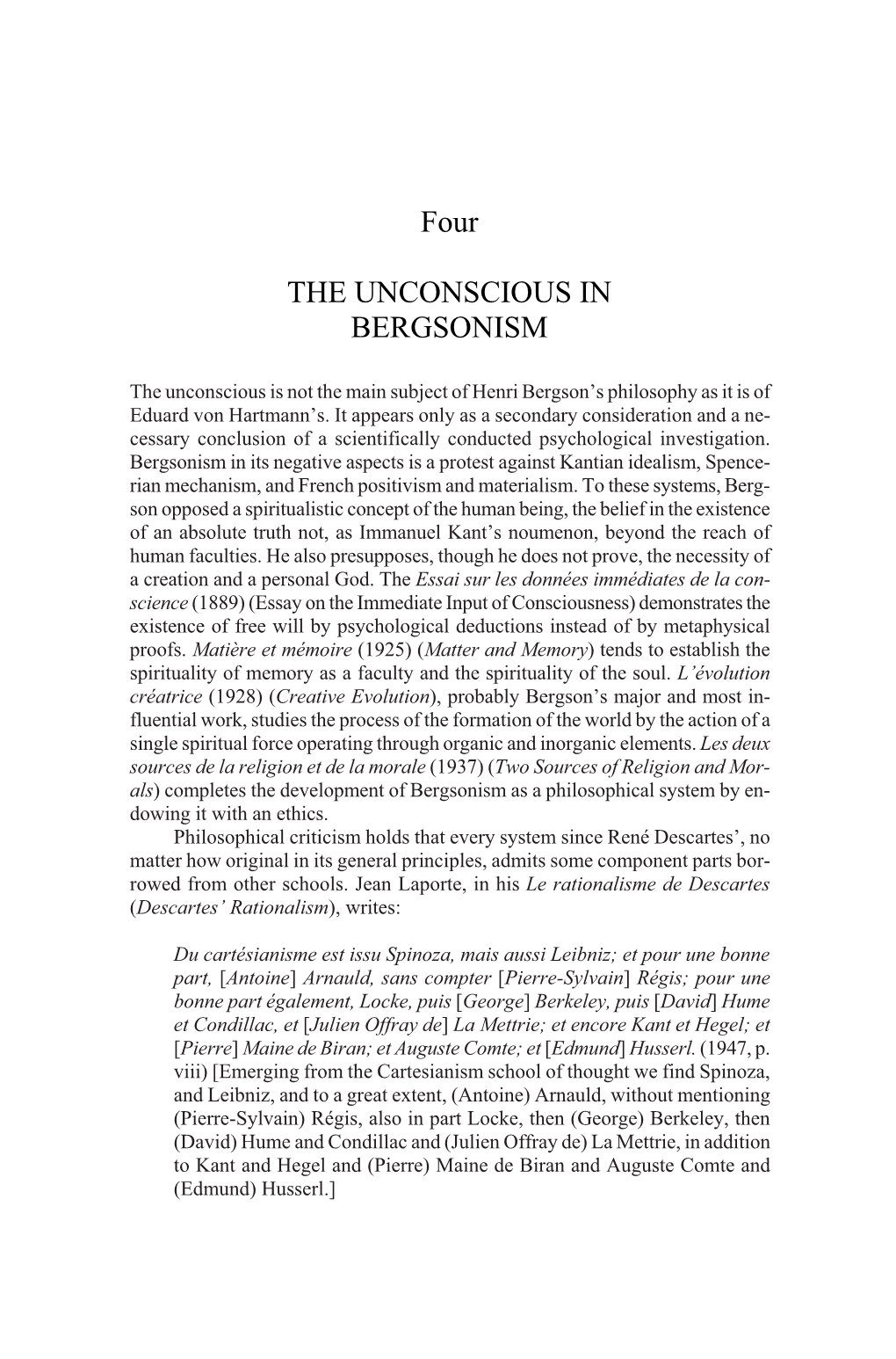 Four the UNCONSCIOUS in BERGSONISM