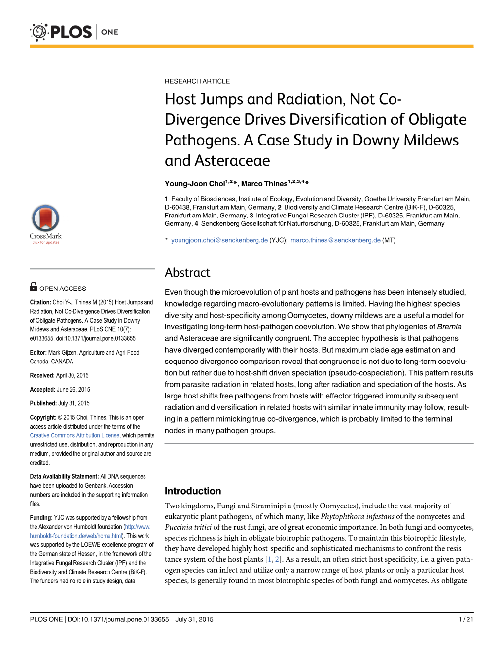 Divergence Drives Diversification of Obligate Pathogens. a Case Study in Downy Mildews and Asteraceae