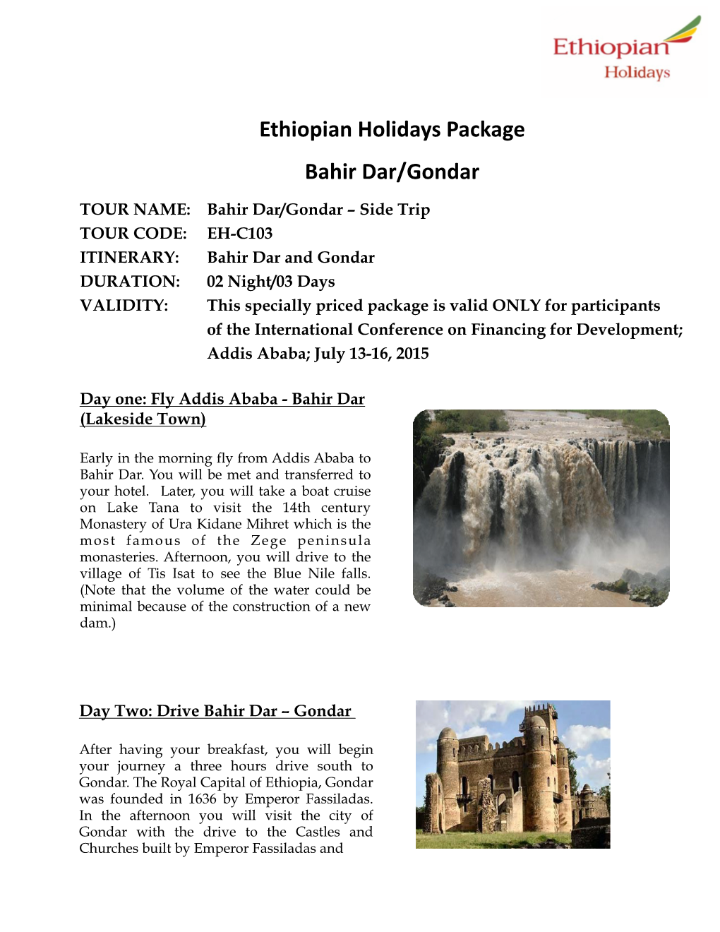 Ethiopian Holidays Package Bahir Dar/Gondar