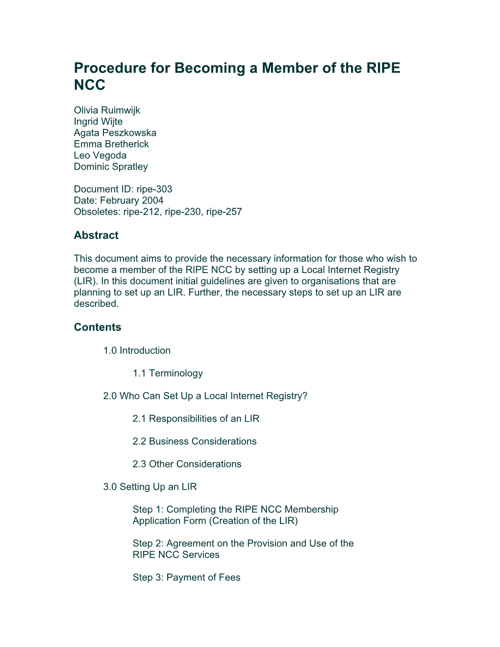 Procedure for Becoming a Member of the RIPE NCC
