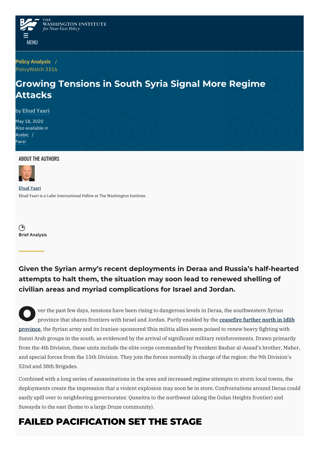 Growing Tensions in South Syria Signal More Regime Attacks | the Washington Institute