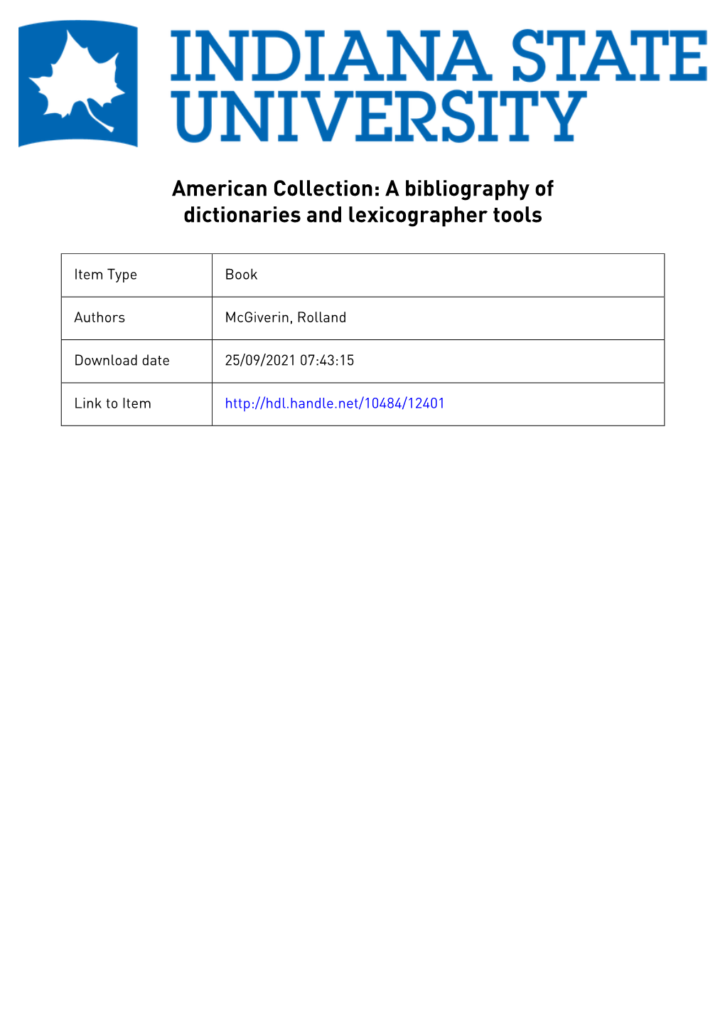 American Collection: a Bibliography of Dictionaries and Lexicographer Tools