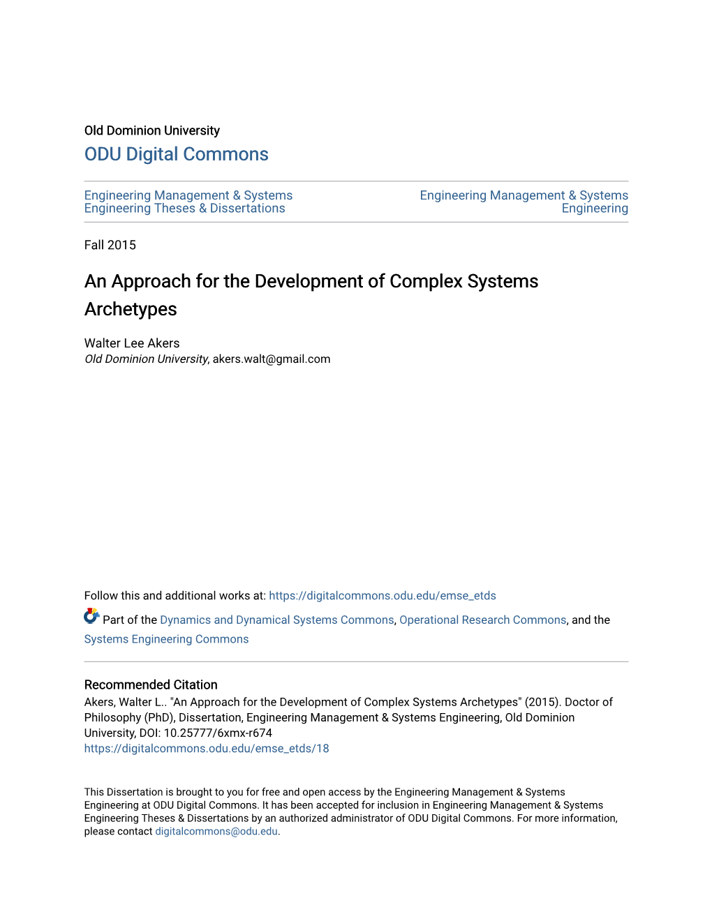 An Approach for the Development of Complex Systems Archetypes