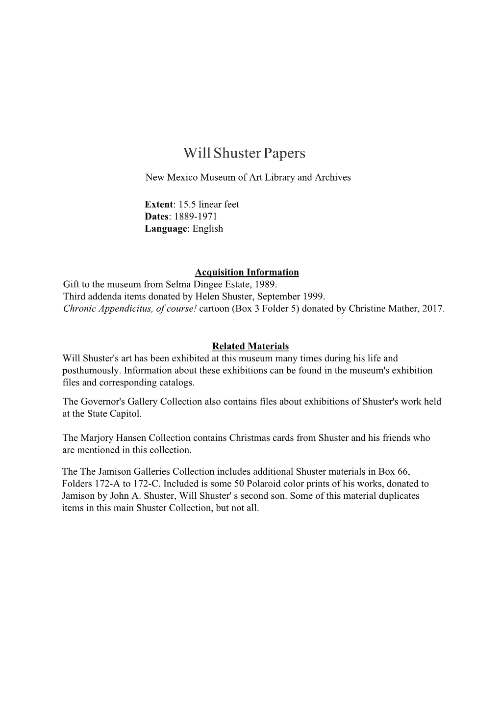 Will Shuster Papers