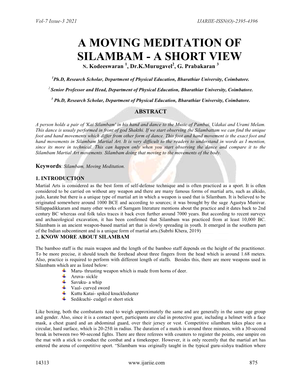 A Moving Meditation of Silambam - a Short View N