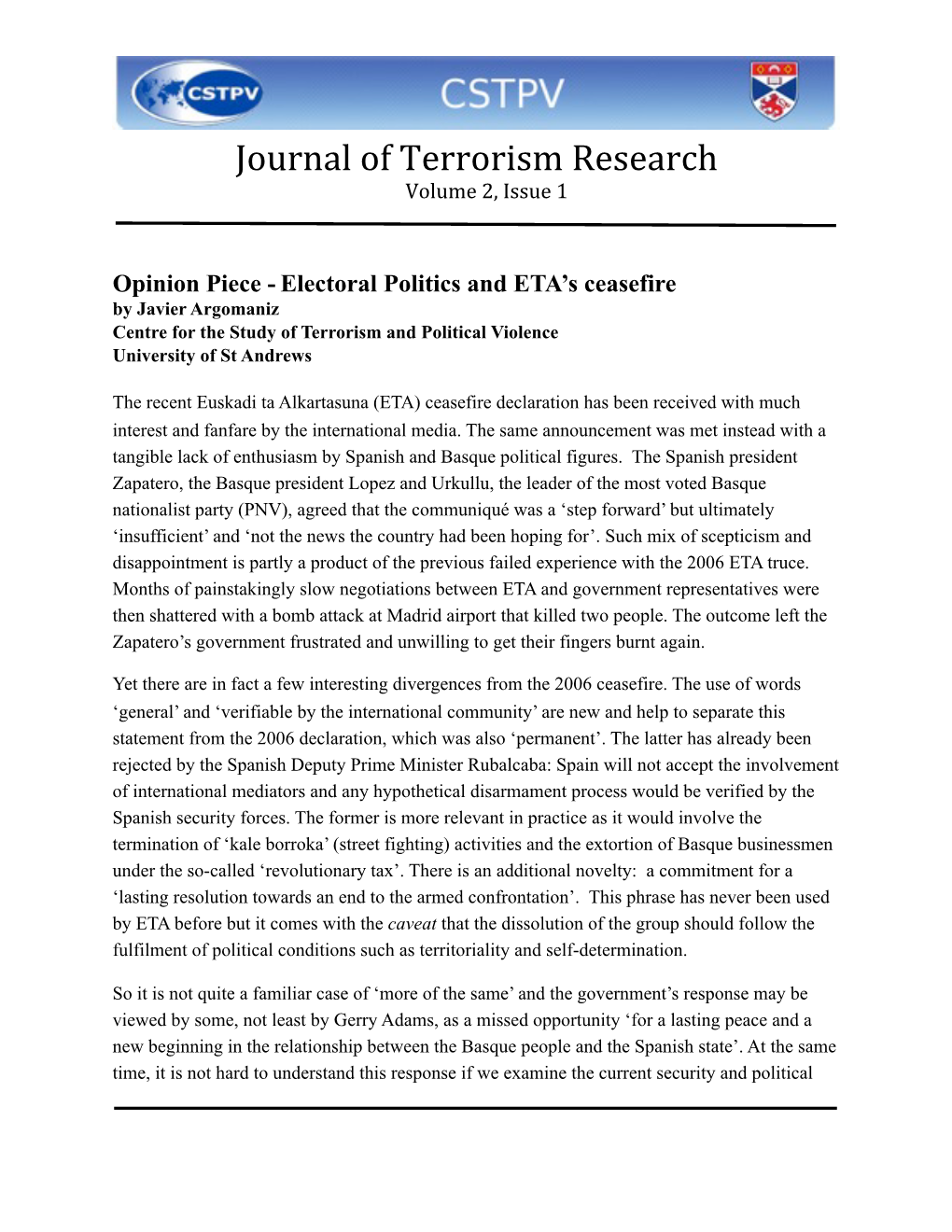 Journal of Terrorism Research Volume 2, Issue 1