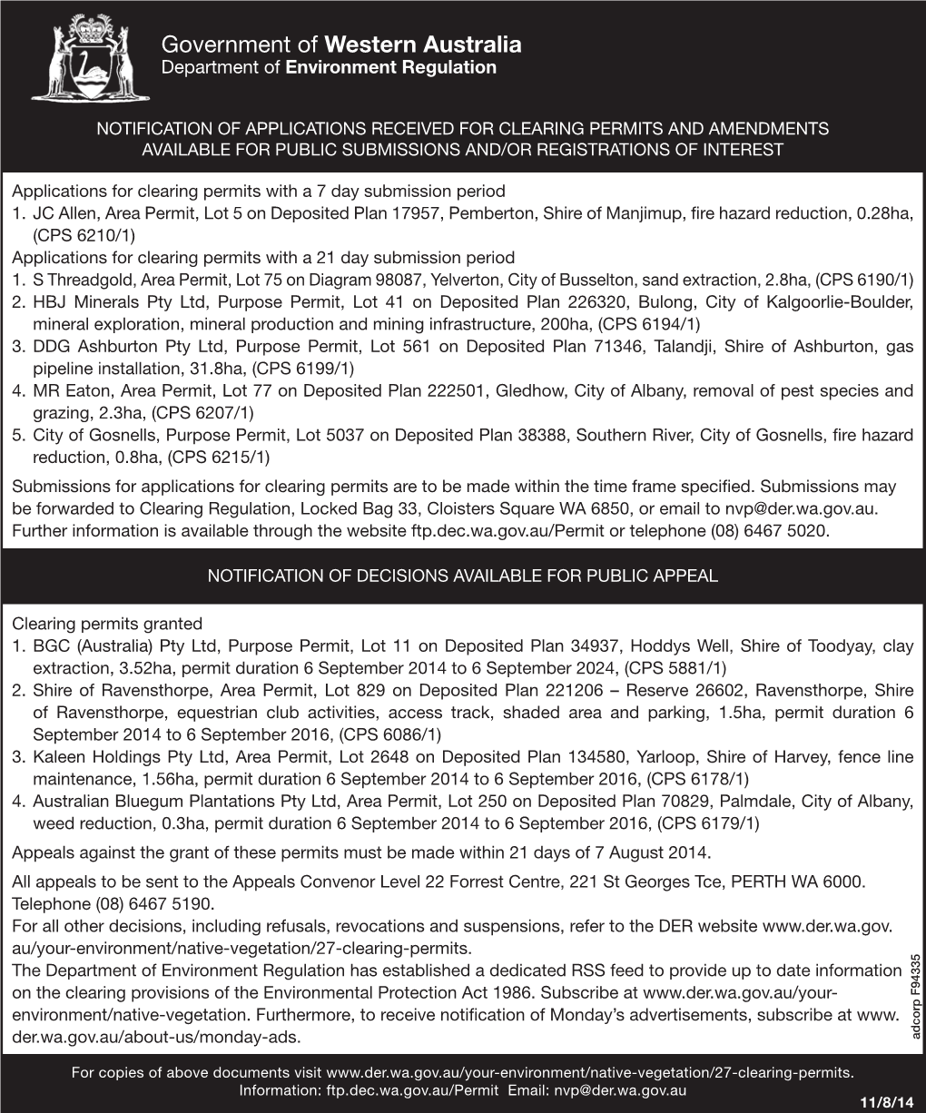 Government of Western Australia Department of Environment Regulation