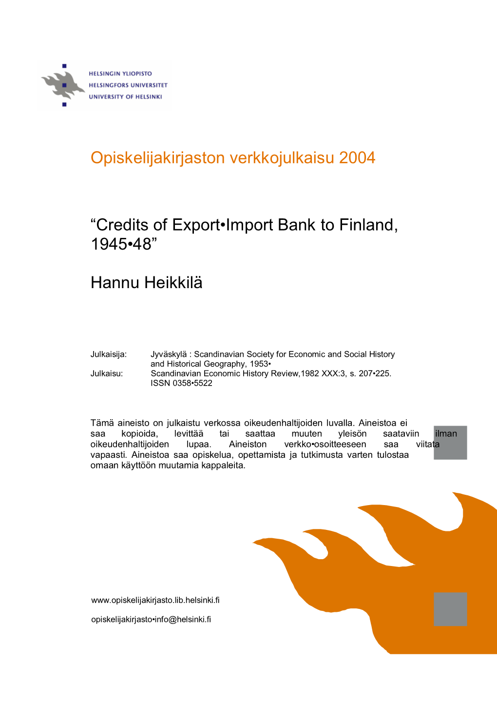 Credits of Export-Import Bank to Finland, 1945-48
