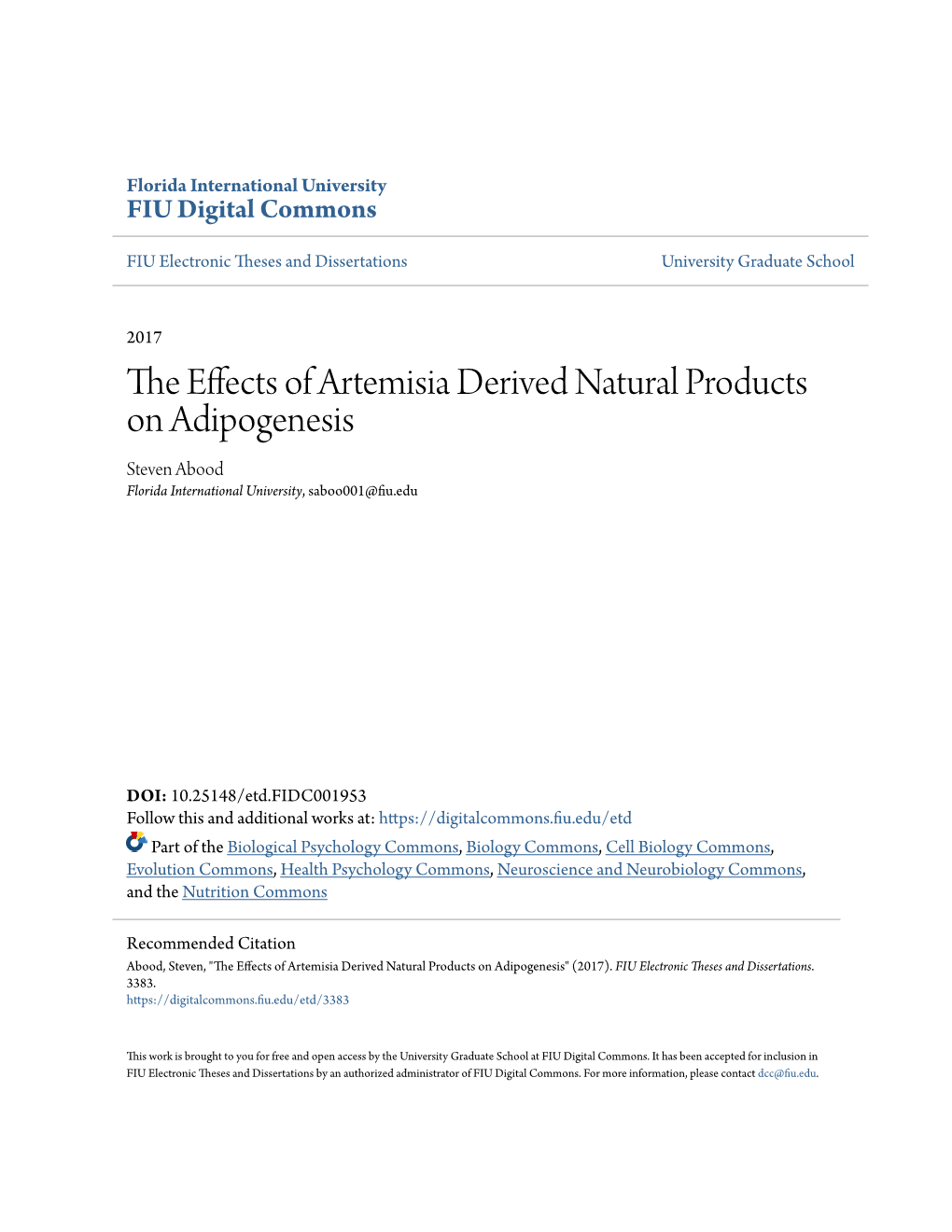 The Effects of Artemisia Derived Natural Products on Adipogenesis