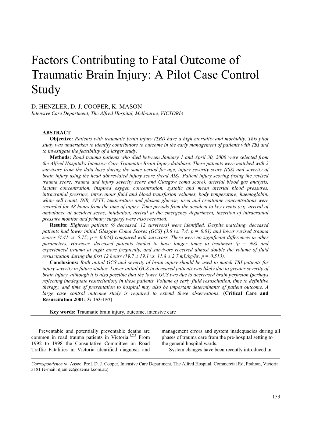 Factors Contributing to Fatal Outcome of Traumatic Brain Injury: a Pilot Case Control Study