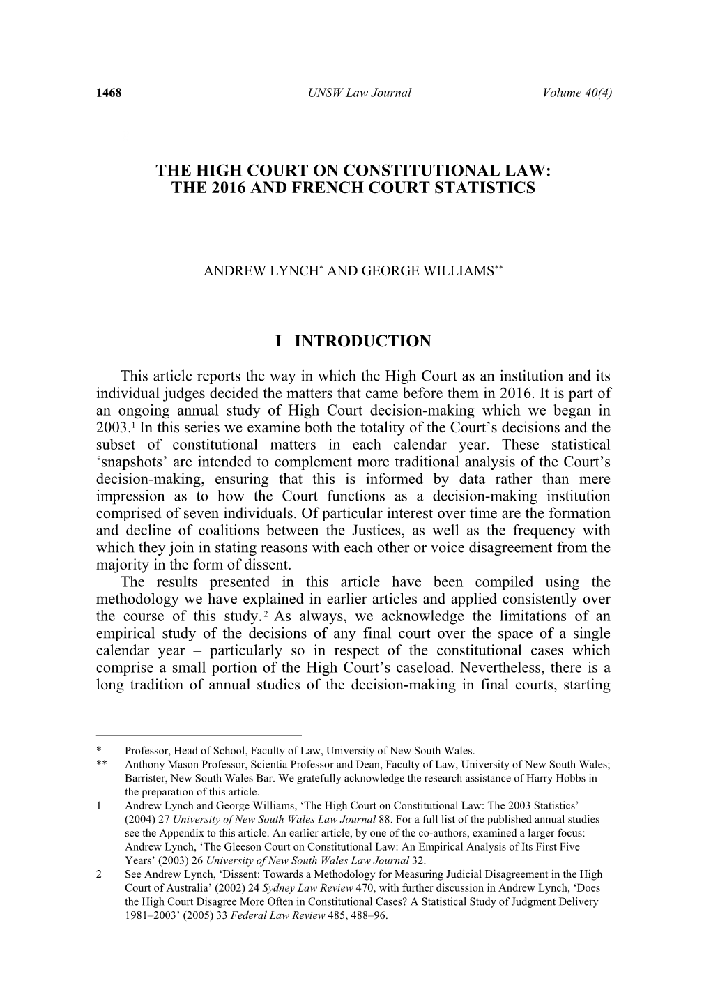 The High Court on Constitutional Law: the 2016 and French Court Statistics