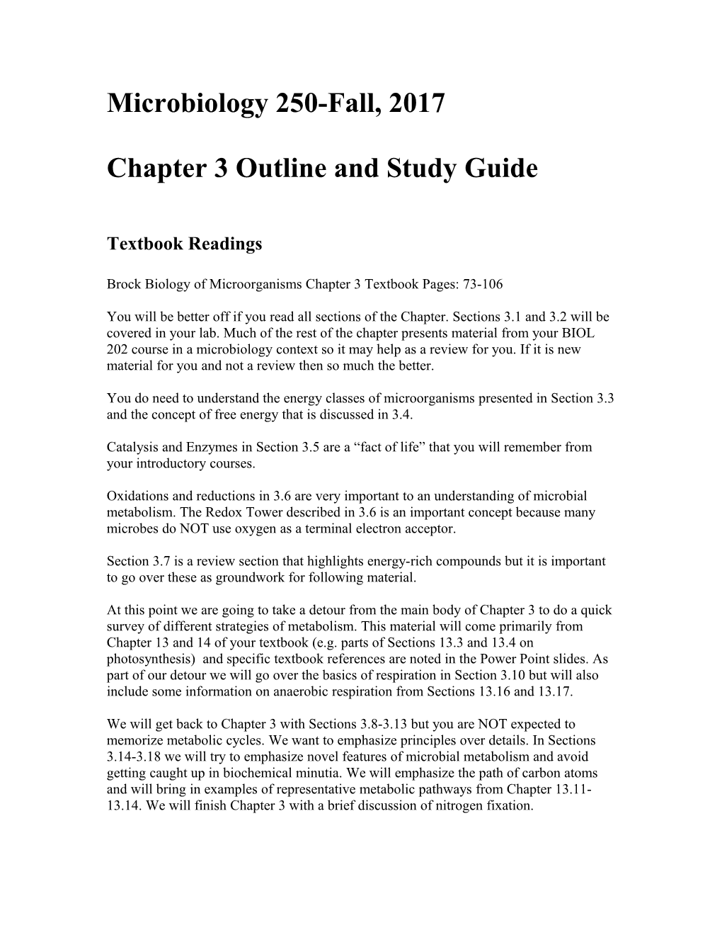 Chapter 3 Outline and Study Guide