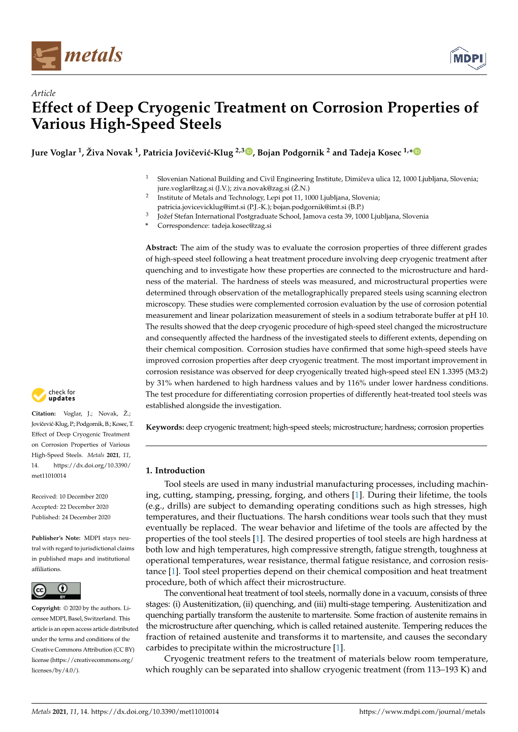 Effect of Deep Cryogenic Treatment on Corrosion Properties of Various High-Speed Steels