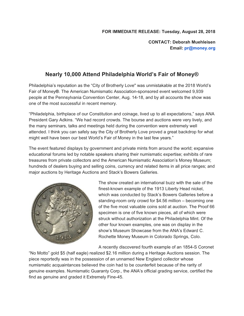 Nearly 10,000 Attend Philadelphia World's Fair of Money®