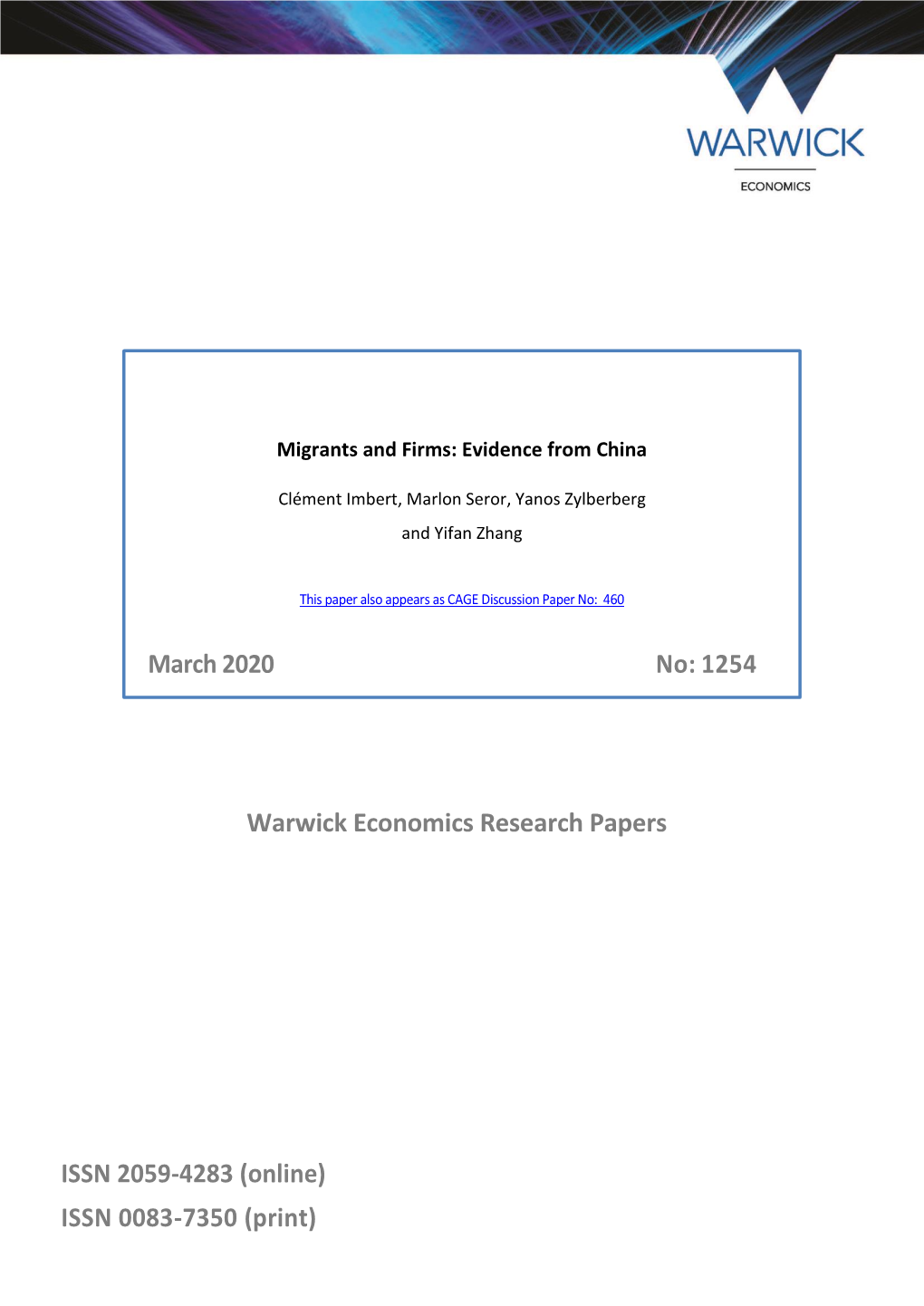 Warwick Economics Research Papers ISSN 2059-4283 (Online)