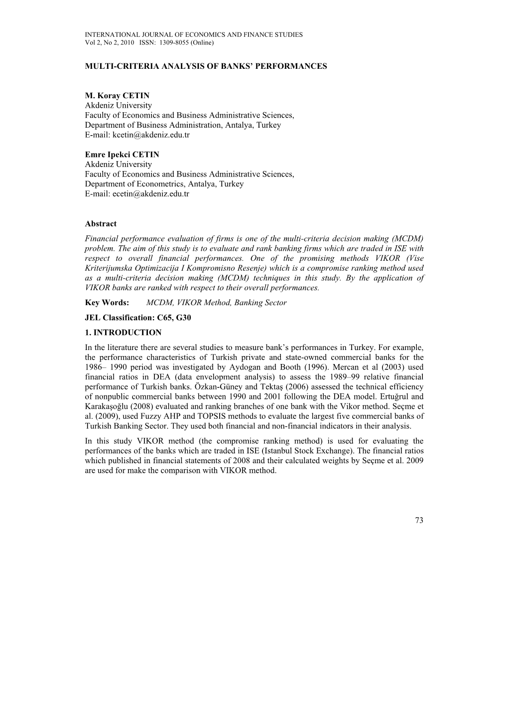 Multi-Criteria Analysis of Banks' Performances