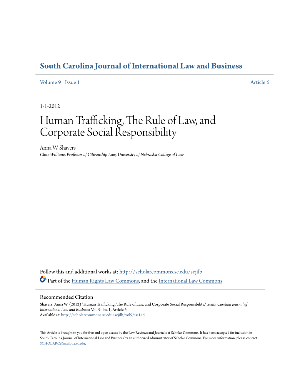 Human Trafficking, the Rule of Law, and Corporate Social Responsibility