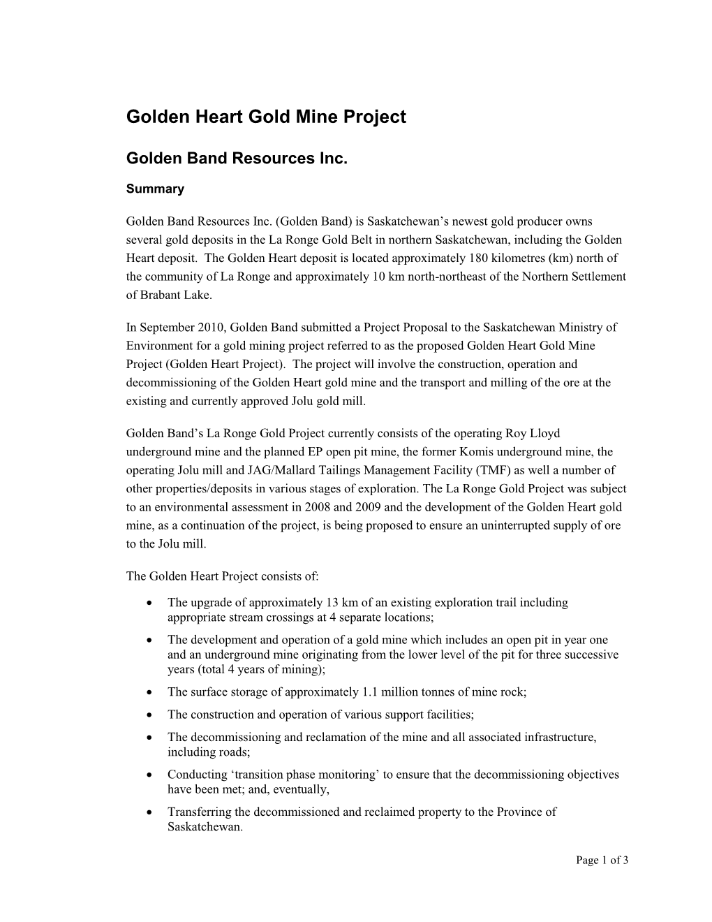Golden Heart Gold Mine Project