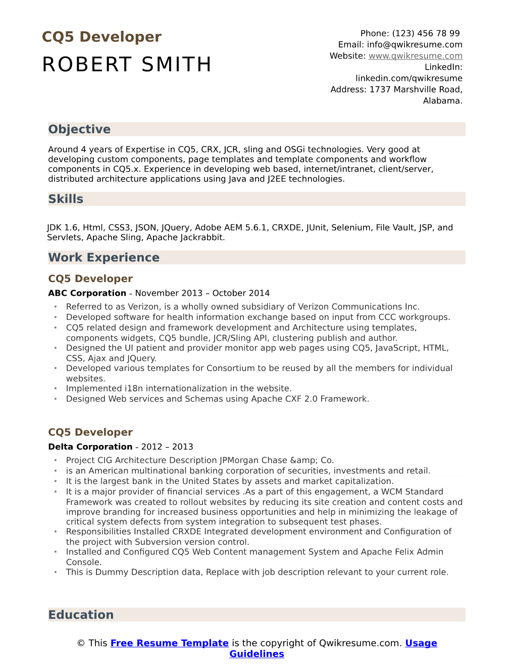 Resume Template Is the Copyright of Qwikresume.Com