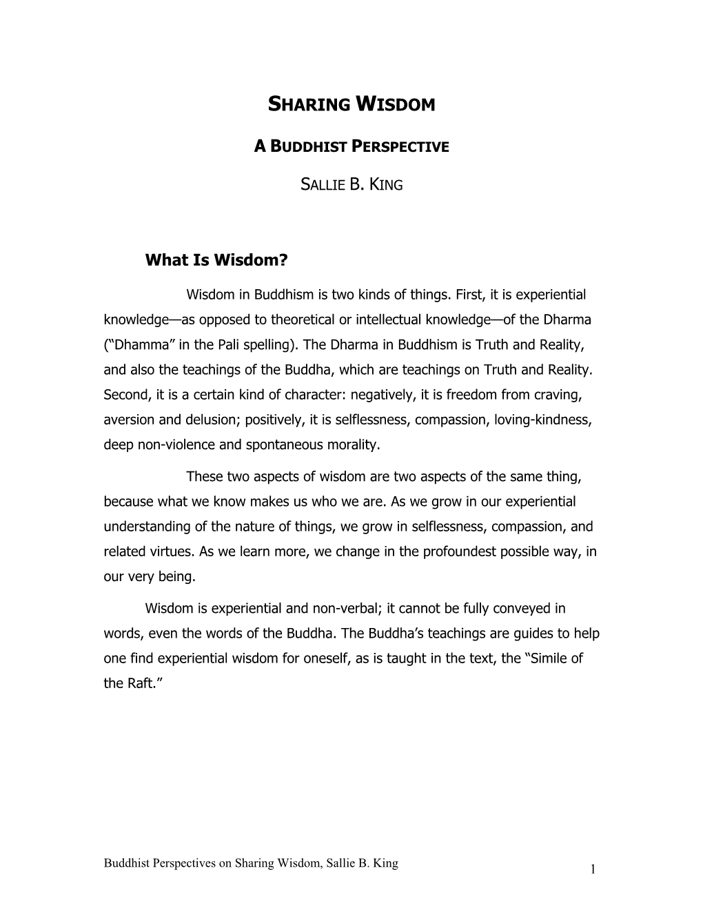 Buddhist Perspectives on Sharing Wisdom, Sallie B