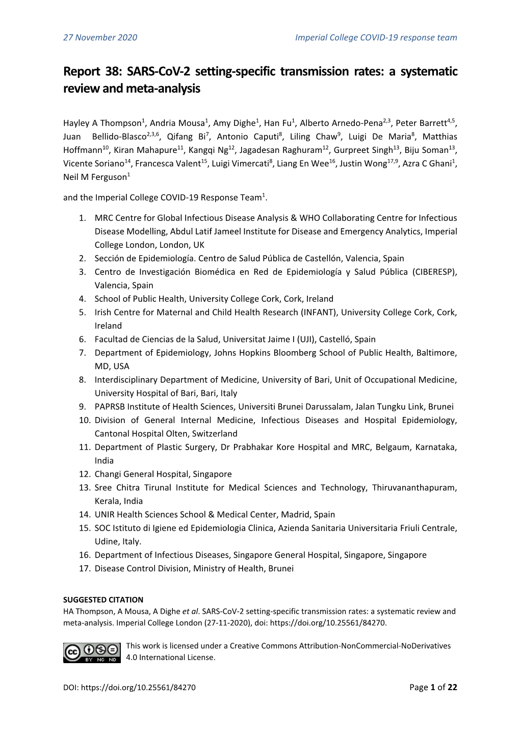 Report 38: SARS-Cov-2 Setting-Specific Transmission Rates: a Systematic Review and Meta-Analysis