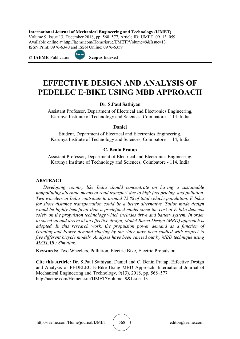 Effective Design and Analysis of Pedelec E-Bike Using Mbd Approach