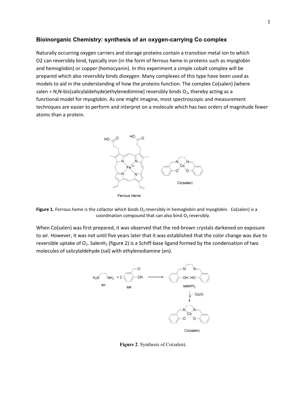 Bioinorganic Chemistry: Synthesis of an Oxygen-Carrying Co Complex