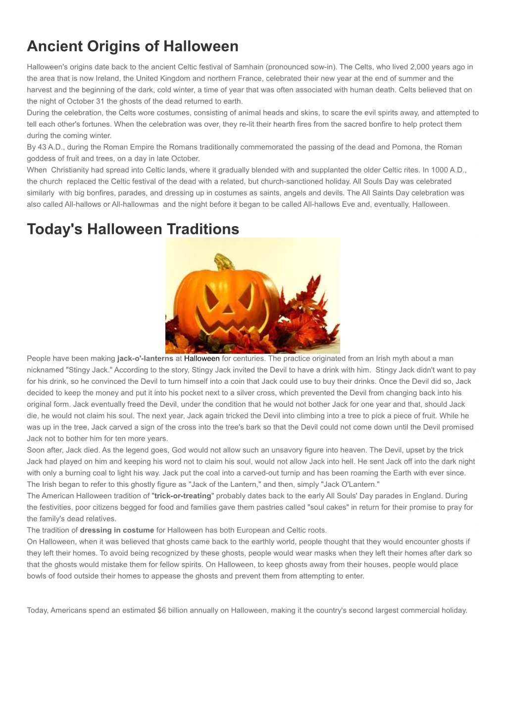 Ancient Origins of Halloween Today's Halloween Traditions