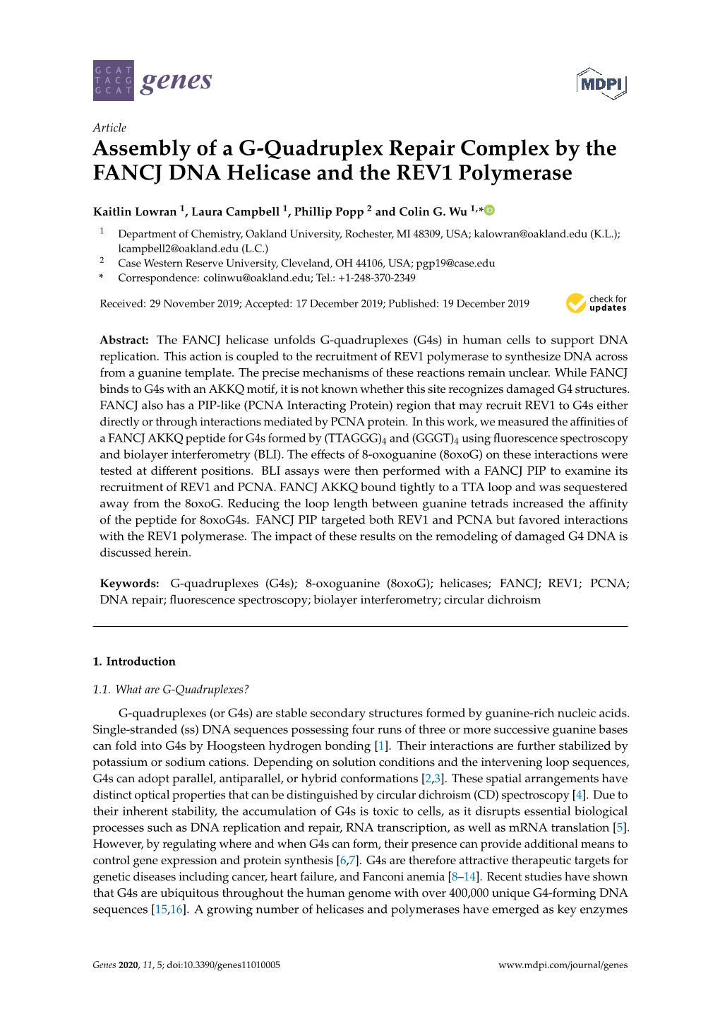 Assembly of a G-Quadruplex Repair Complex by the FANCJ DNA Helicase and the REV1 Polymerase